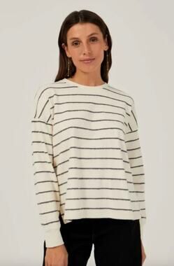 Mus & Bombon Aldea Stripe Sweatshirt Boucle Knit Top S Small Navy Blue Cream